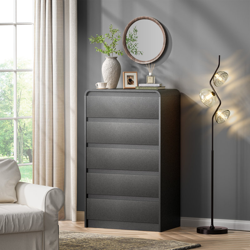 Commode haute moderne à 5 tiroirs avec profil incurvé Modern, Noir