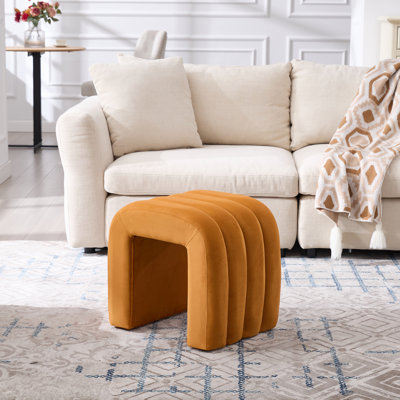 19.3" W Modern Channel Tufted Upholstered Standard Ottoman Footstool
