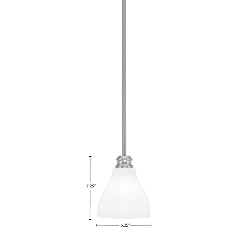 Mini-luminaire suspendu avec tige Edge et verre marbré blanc 6,25 po, Nickel brossé
