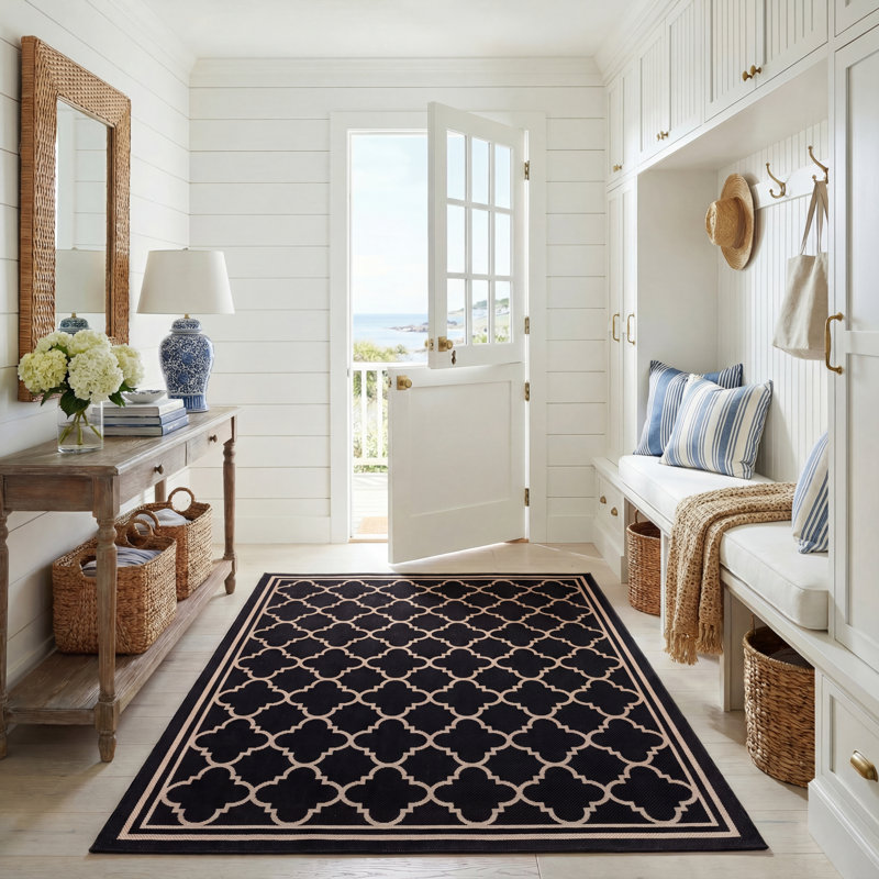 Tapis d'intérieur / extérieur à motif géométrique Herefordshire Performance, Rectangle 5 pi 3 po x 7 pi 7 po