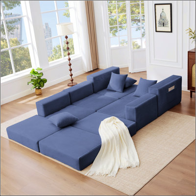 10-In-1 Convertible Sofa Sectional, Corner Couch, Floor Sleeper, No Assembly, DIY Modular Sofa With Side Pockets And Pillows