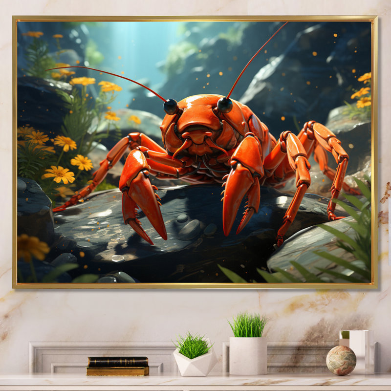 " Crayfish Crayfish Capers ", Gold Floater Framed, 12" H x 20" W x 1" D