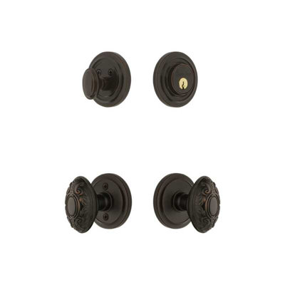 Grandeur Circulaire Rosette Entry Set with Grande Victorian Knob in Vintage Brass