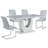 Kimara 5-Piece Modern 63" Rectangular Faux Marble Pedestal Dining Set-947337918-984882714