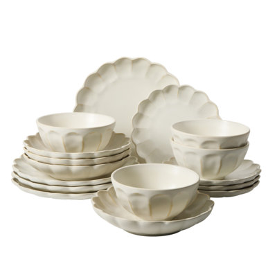 Bloomhouse - 2 Time Oprah's Favorite Things - Ensemble de vaisselle Yuelu Bloom - Ensemble de 16 assiettes et bols festonnés en relief (service pour 4) - Blanc jasmin