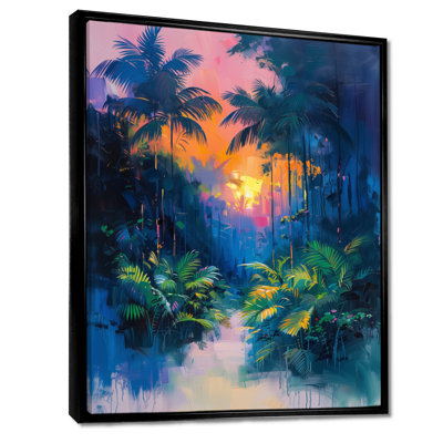 Vert, bleu, palmier tropical, forêt, paradis II - palmiers et palmiers, art mural, salon