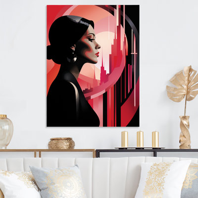 Art déco noir et rose femme beauté III - mode métal