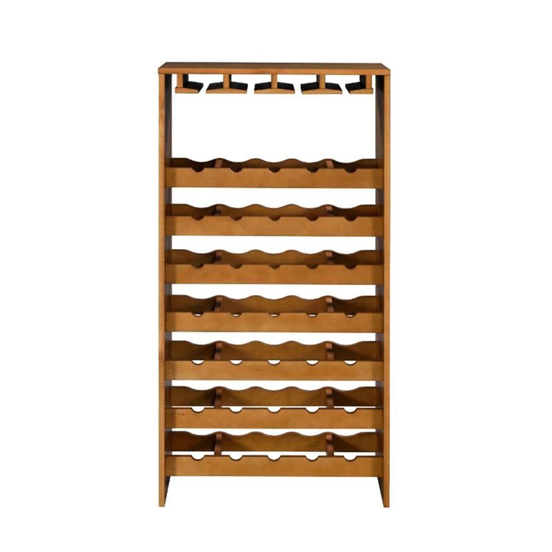 7-Tier Oak Finish Wine Cabinet Rack (35 Bottles)