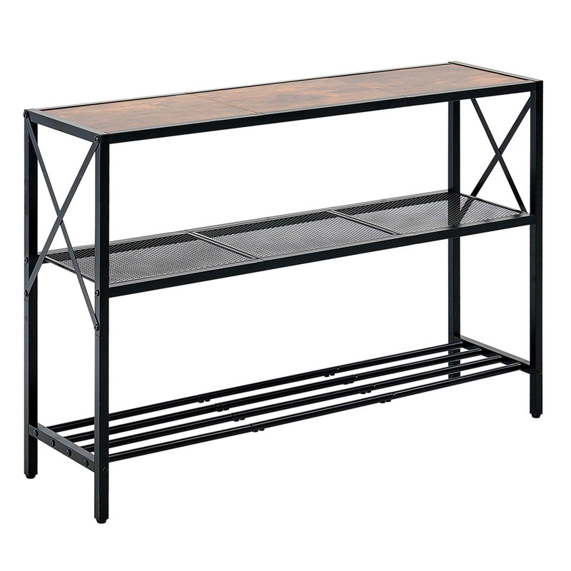 Console étroite peu encombrante avec structure en métal robuste et rangement à 3 niveaux