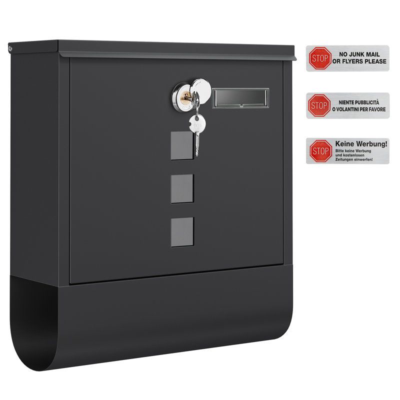 Lenka Steel Post Mounted Post Box, 13.3'' H x 12.1'' W x 3.9'' D, Black