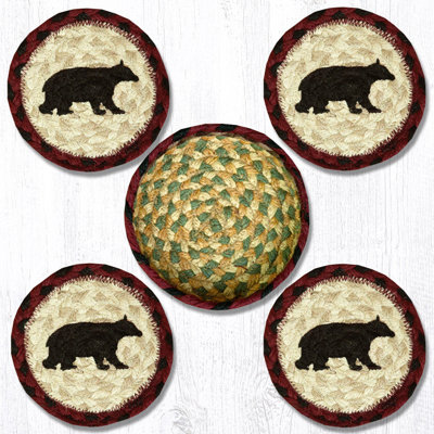 Round Jute Coasters in Basket Hand Stenciled Design 5"x5"