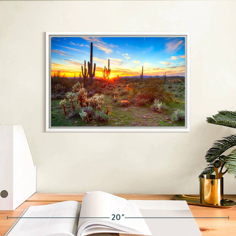 Paysage de désert de Sonora, Cadre flottant blanc, 13 po x 9 po