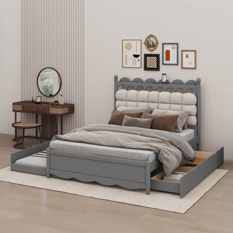 Lit plateforme en bois robuste avec tiroirs coulissants et lit gigogne gigogne simple TG, Gris