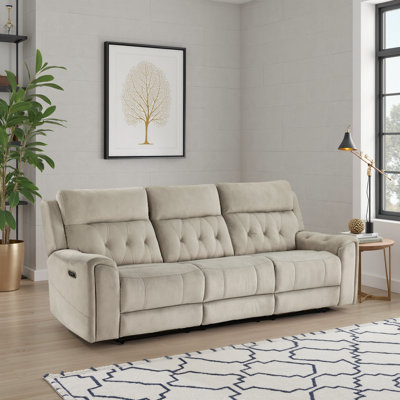 Hemington 98" Modern & Contemporary Polished Microfiber Power Recliner with Power Headrests, USB Ports and Cup Holders.