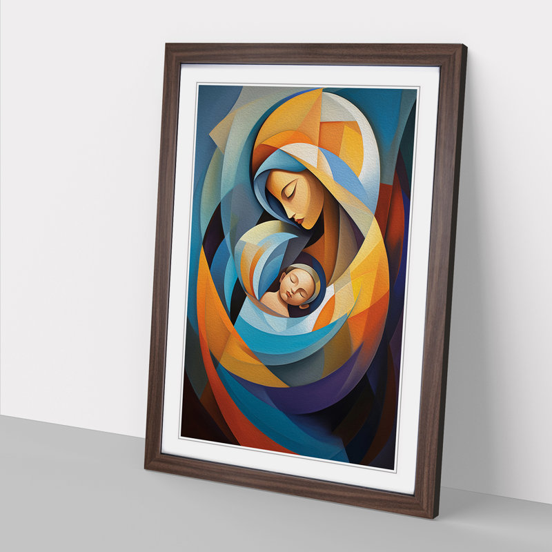 Mother And Baby Abstract - Single Picture Frame Print on Wood, Walnut Framed, 34cm H x 25cm W x 2cm D