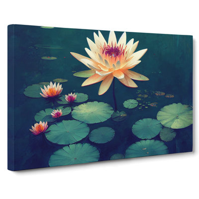 Bright Water Lily Flowers - Wrapped Canvas Print