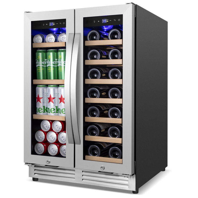 Ensemble 3 pièces d'appareils de cuisine avec cuisinière coulissante à double combustible de 6,1 pi³ 6 brûleurs de 36 po jusqu'à 22 000 Btus, hotte intégrée à conduit et sans conduit de 30 po, réfrigérateur à boissons et à vin à deux zones de 24 po, acier inoxydable