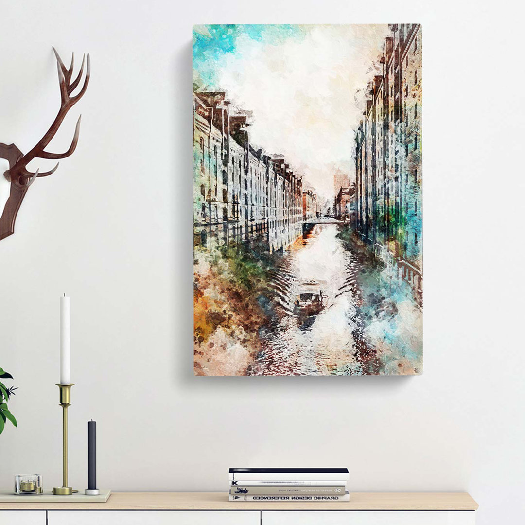 Canal Boat In Hamburg Germany In Abstract - Wrapped Canvas