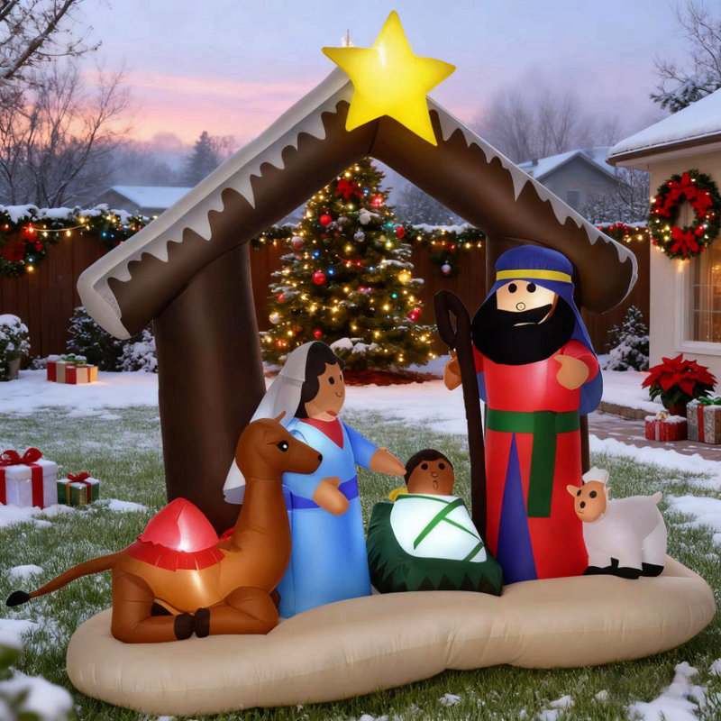 Crèche de Noël gonflable avec DEL - Décoration de fête de Noël pour l'esprit des Fêtes