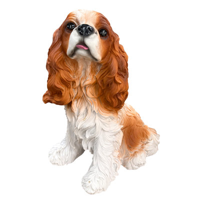 Statue de chien en résine Cavalier King Charles Spaniel Lifelike assis et assis pour l'extérieur