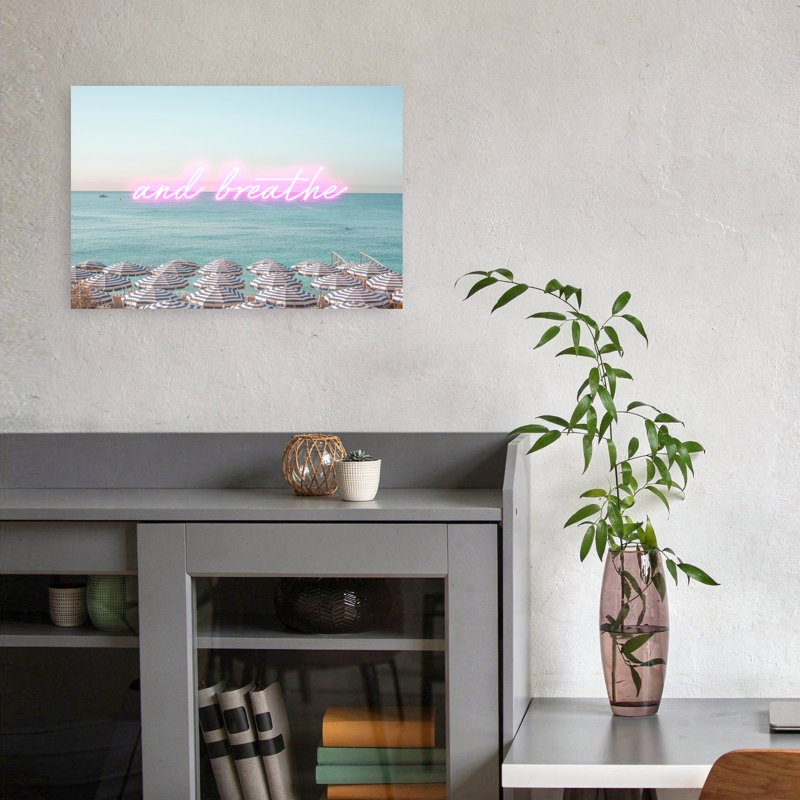 And Breathe Oceanfront Peaceful Serene Tranquil Coastal Wall Art Print 1 Piece Wrapped Canvas Wall Art, 30.48cm H x 45.72cm W