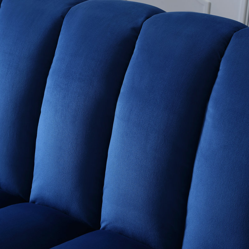 Full 82.7'' Wide Velvet Biscuit Back Convertible Sofa with Storage, Blue, 33.75" H x 82.7" W x 35.25" D