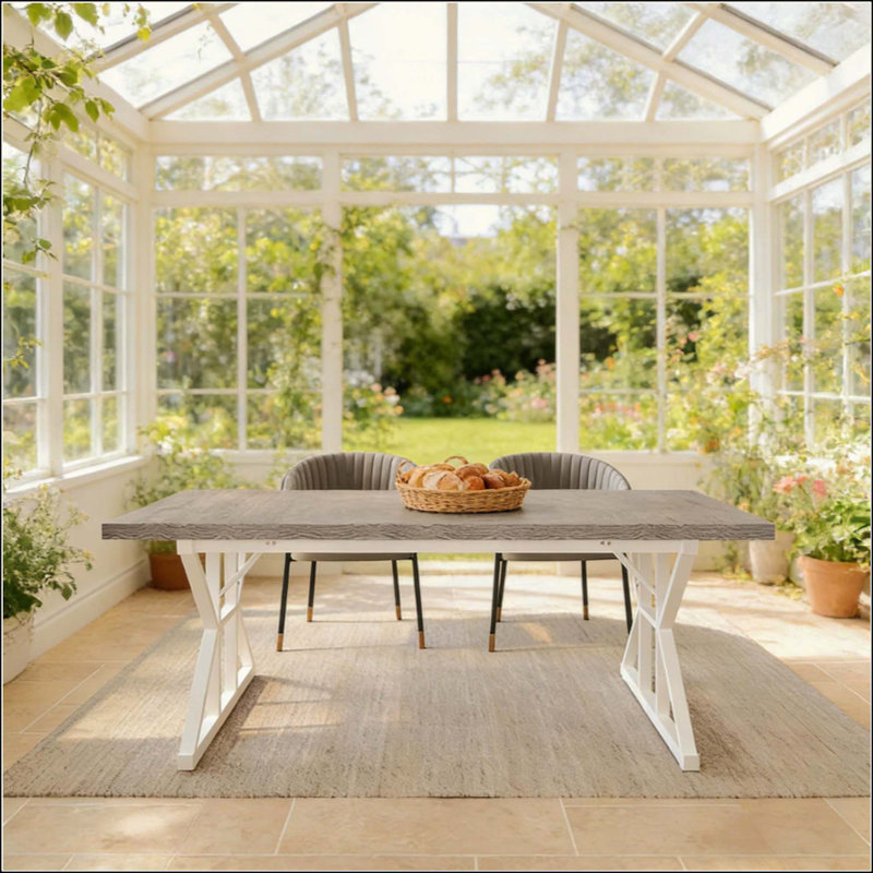 Kitchen Table,Rustic Dining Table,Modern Conference Table, White, Gray