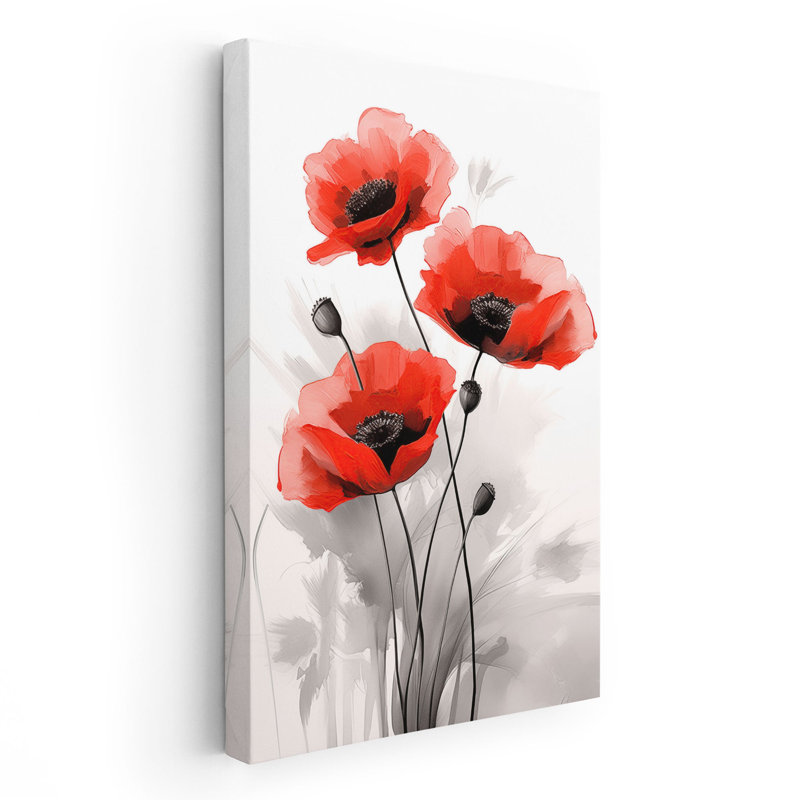 Impression abstraite abstraite coquelicots rouges, H 30 po x l 20 po x P 1,25 po, Toile tendue