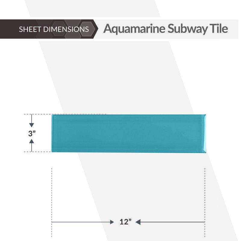 3'' x 12'' Glass Subway Wall Tile, Aqua
