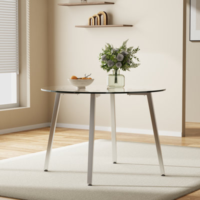 Modern Round Dining Table with Glass Top and Sturdy Metal Legs—Easy to Clean and Quick to Assemble
