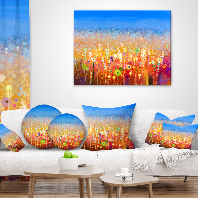 Coussin imprimé floral abstrait, 18 po x 18 po, Coussin décoratif
