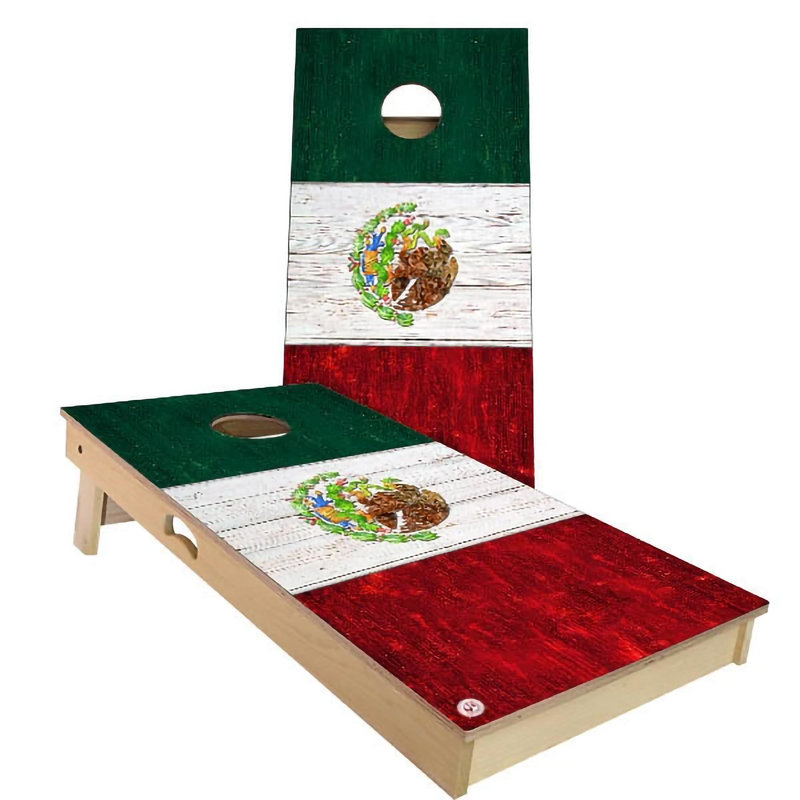 Ensemble de 2 panneaux de cornhole à thème drapeau 2 pi x 4 pi avec étui et lumières, Vert/rouge, Mexique