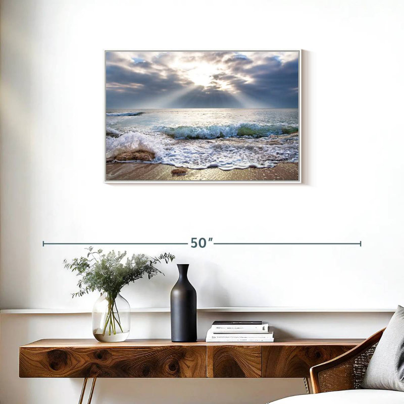 Océan au lever du soleil, Cadre flottant blanc, 31 po x 21 po