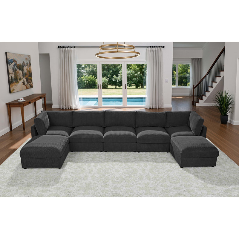 Canapé modulaire rembourré en velours côtelé, Velours côtelé gris foncé