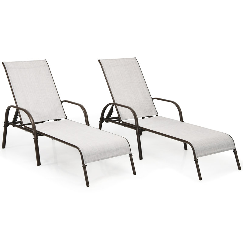 Chaise longue de patio rouge 2 pièces Red Barrel Studio® avec accoudoirs inclinables réglables gris