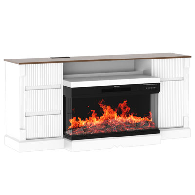 Modern 3-Sided Glass TV Stand With Electric Fireplace For Tvs Up To 80", Entertainment Center With LED Lights, Storage Cabinet & Drawers For Living Room