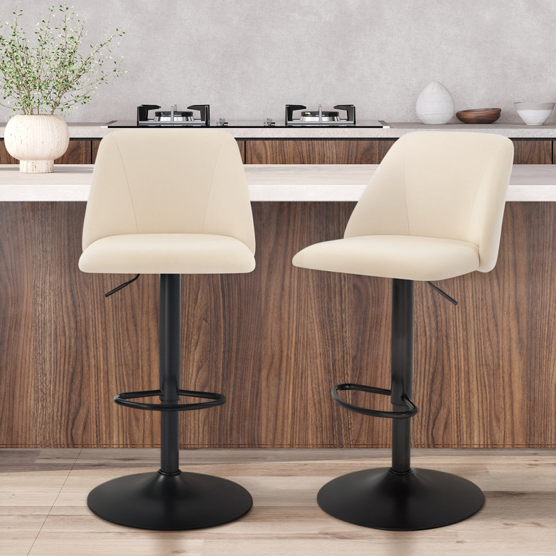 Swivel Upholstered Adjustable Height Counter Stool with Metal Frame, Beige/Fabric