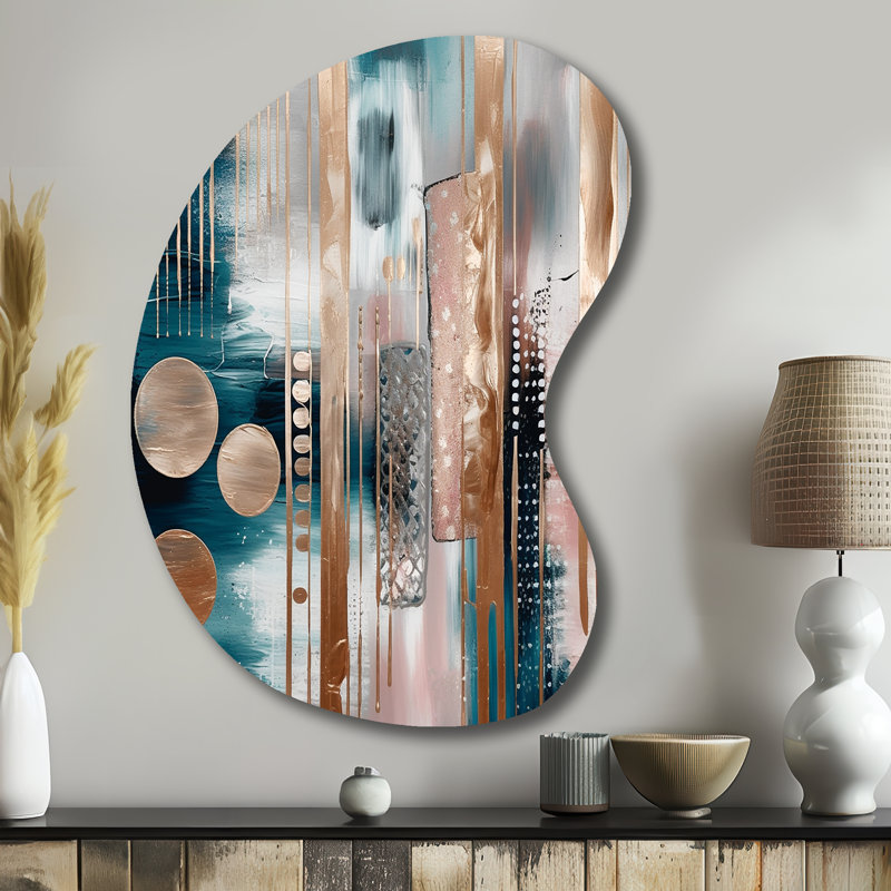 Soft Colors Shapes And Lines Marble IV - Unique Shape Abstract Marble Metal Wall Art, Asymmetrical Metal Wall Sculpture Print