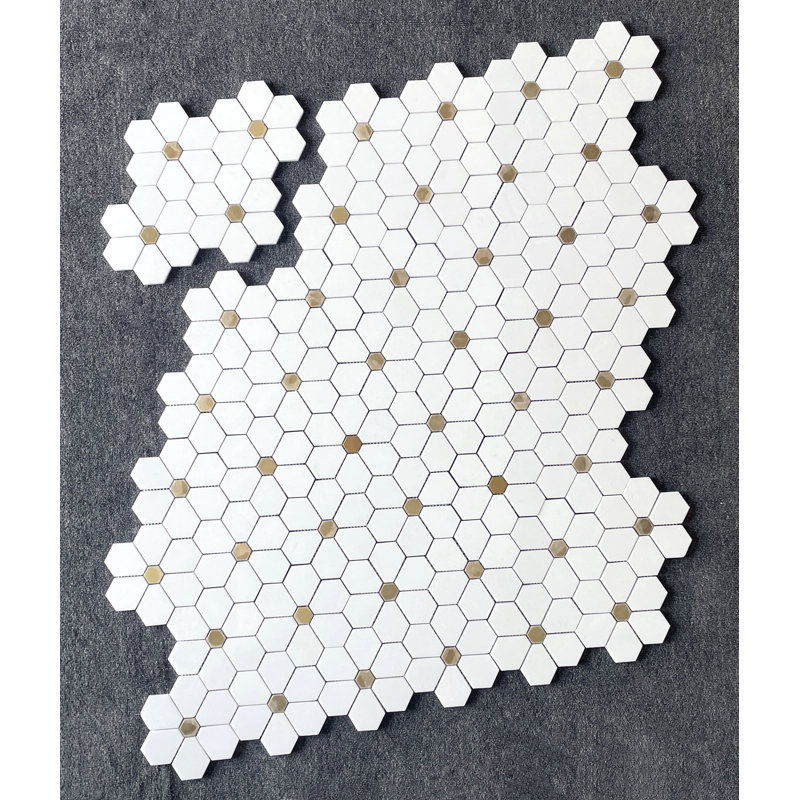 MFL Flowers Pattern Marble & Metal Novelty Mosaic Wall and Floor Tile