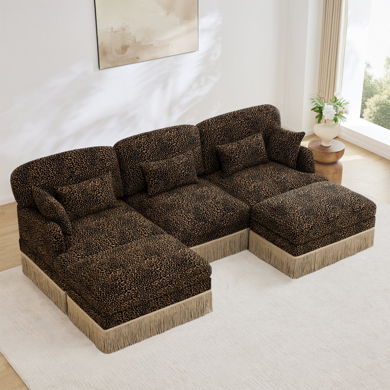 Canapé léopard en U en chenille moderne de 100 pouces pour maison spacieuse