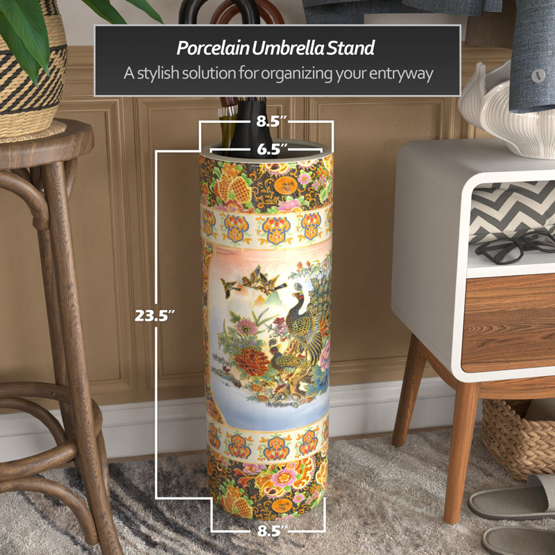 Umbrella Stand, Peacock and Floral Yellow