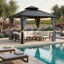 12 pi. L 12 pi. D Pavillon de jardin extérieur en aluminium avec toit double et rideaux en métal