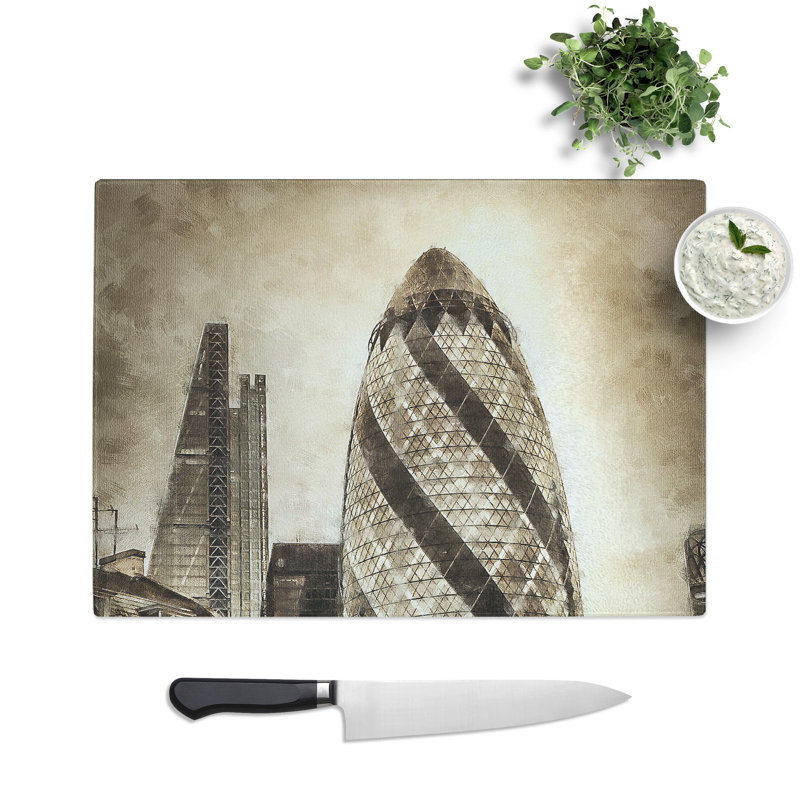 The Gherkin in London Painting Chopping Board, 20cm W x 28.5cm L