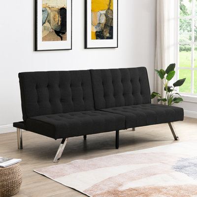 Lit noir à cadre en bois et pieds en acier inoxydable - Multifonctionnel pour les espaces de vie, capacité de 295 kg, 170 cm P x 85 cm L x 80 cm H. Convient à diverses pièces, facile à ranger, limite de poids.