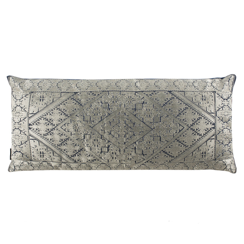 Lila Embroidered Ikat Lumbar Pillow, Gray