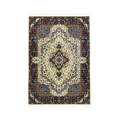 Tapis floral crème en laine noué à la main