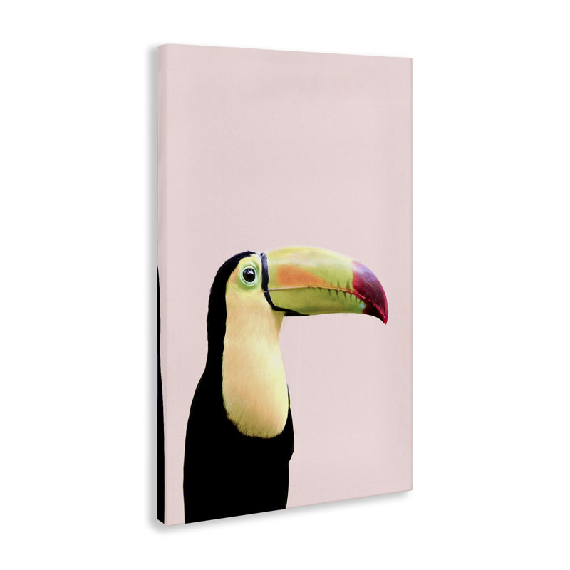 "Toucan pastel sur toile rose" par Sissi et Seb, H 24 po x l 16 po
