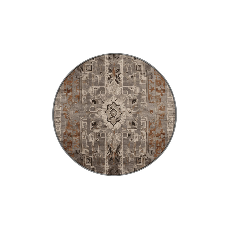Machine Washable Gray Area Rug, Round 4'