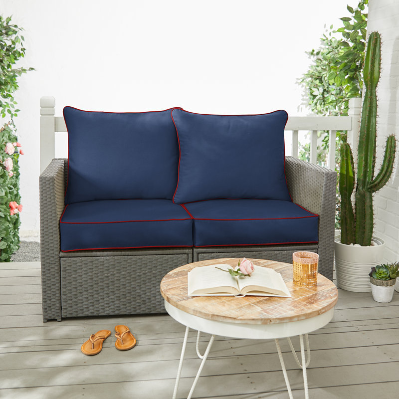 Sunbrella Outdoor Solid Loveseat Pillow and Cushion Set, 30 in W x 27 in D x 5 in H, Sunbrella - Canvas Navy