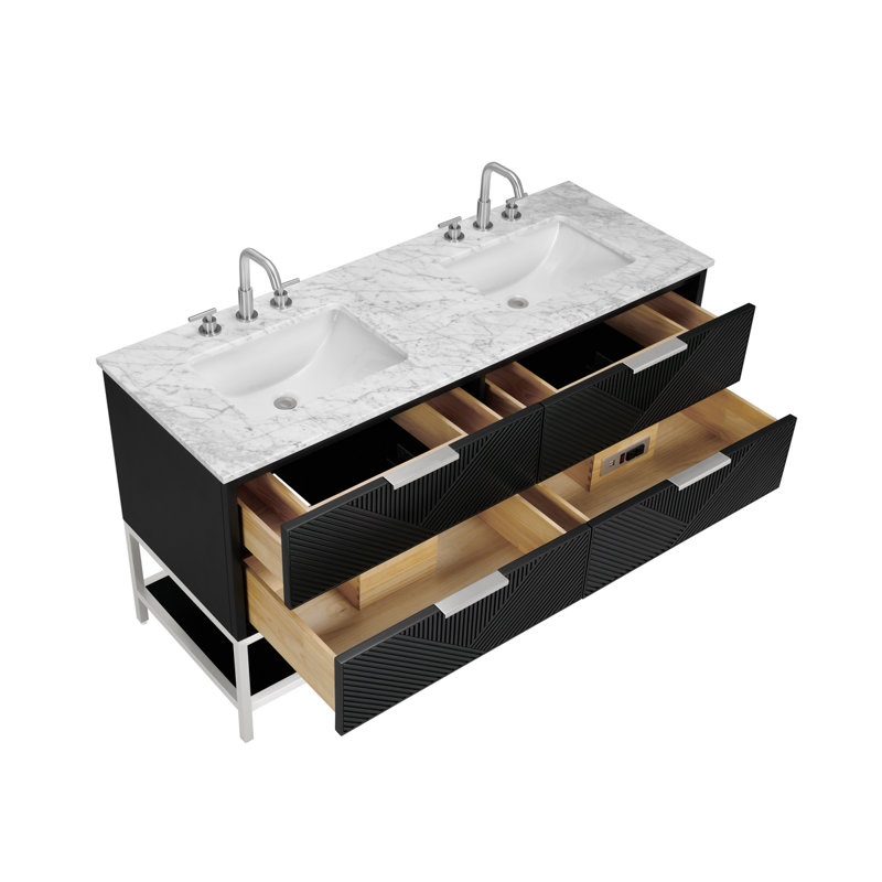Ensemble de meuble-lavabo 60 po Diamond, Blanc / gris, Noir anthracite, Nickel brossé